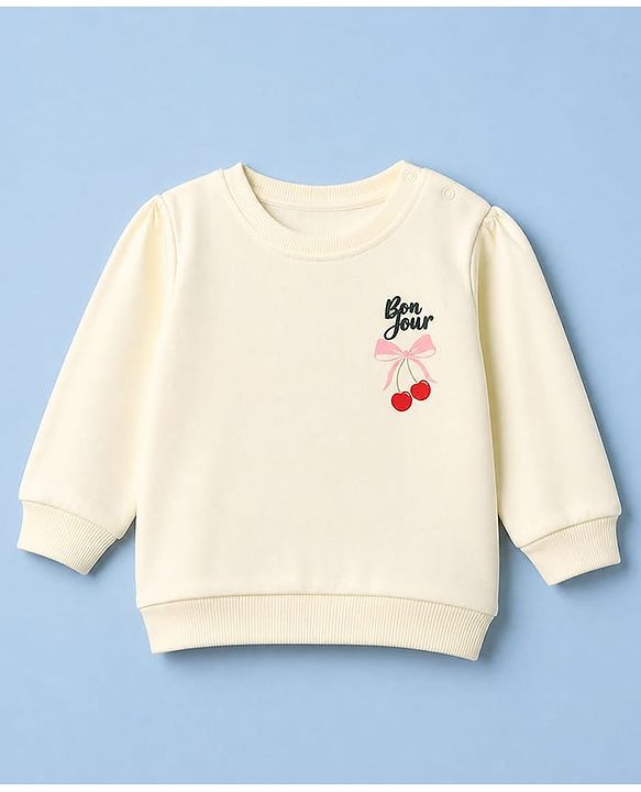 Babyhug Heavy Gauge Terry Knit Sweatshirt with Full Sleeves and Cherries Print Pack of 2 - Red & Cream