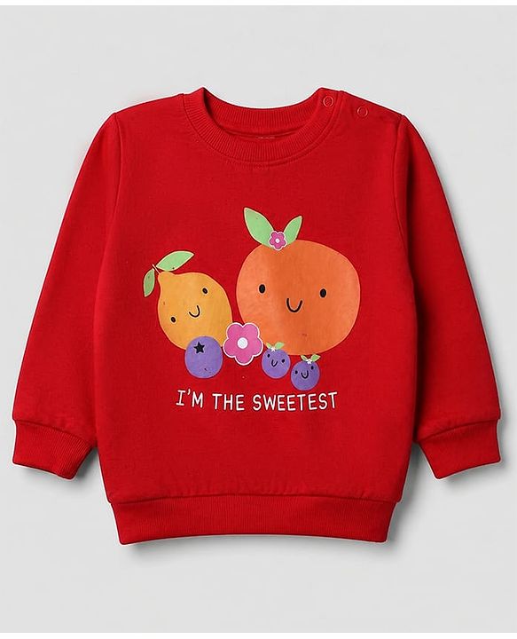 Babyhug 100% Cotton Terry Full Sleeves Sweatshirts With Fruits Print Pack of 2 - White & Red