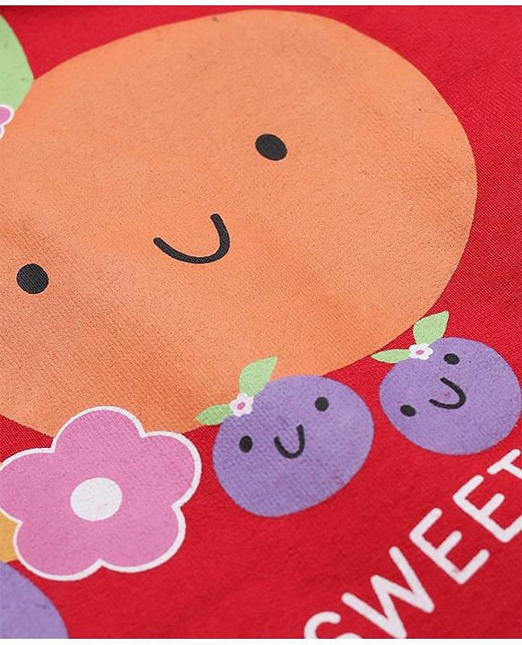 Babyhug 100% Cotton Terry Full Sleeves Sweatshirts With Fruits Print Pack of 2 - White & Red