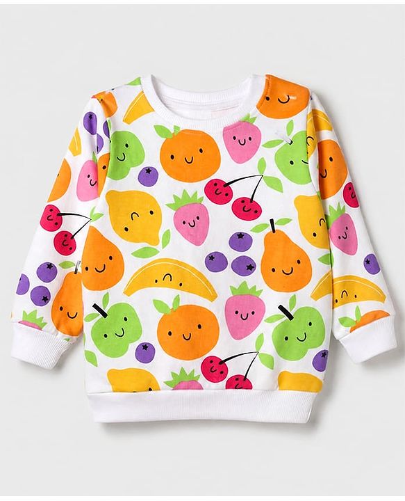 Babyhug 100% Cotton Terry Full Sleeves Sweatshirts With Fruits Print Pack of 2 - White & Red