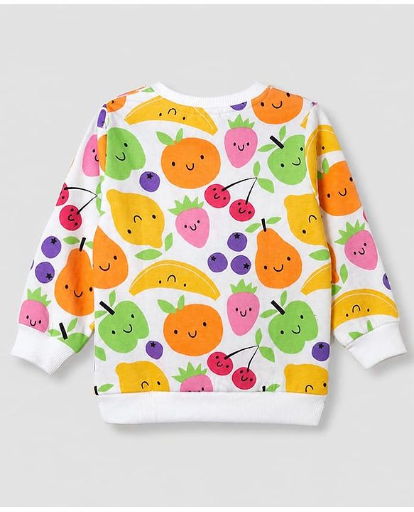 Babyhug 100% Cotton Terry Full Sleeves Sweatshirts With Fruits Print Pack of 2 - White & Red