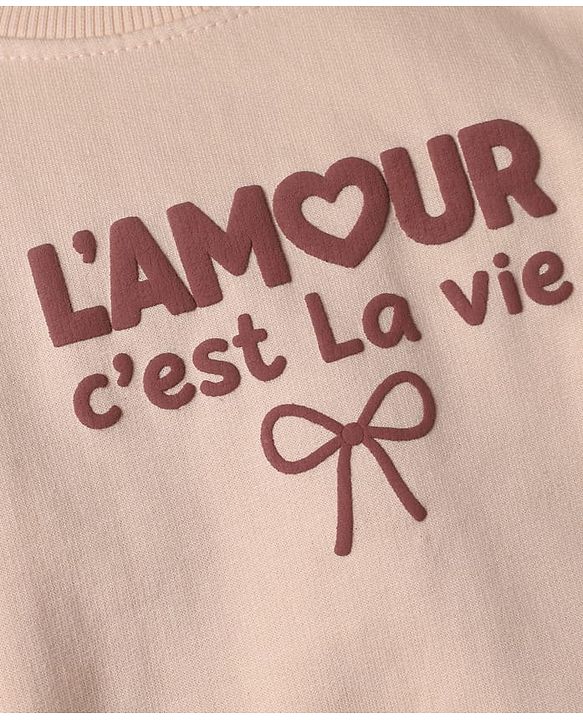 Babyhug 100% Cotton Fleece Knit Full Sleeves Heavy Gauge Sweatshirts With Amour C'Est La Vie Bow Print Pack Of 2 - Pink & Peach