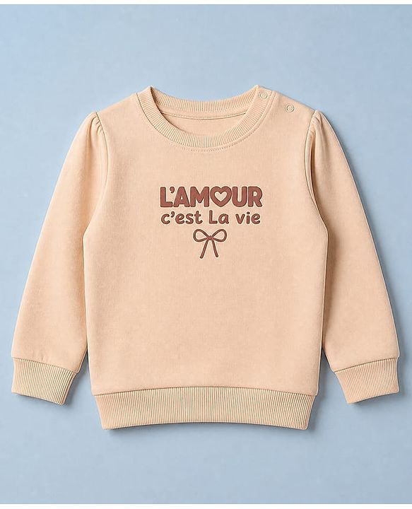 Babyhug 100% Cotton Fleece Knit Full Sleeves Heavy Gauge Sweatshirts With Amour C'Est La Vie Bow Print Pack Of 2 - Pink & Peach