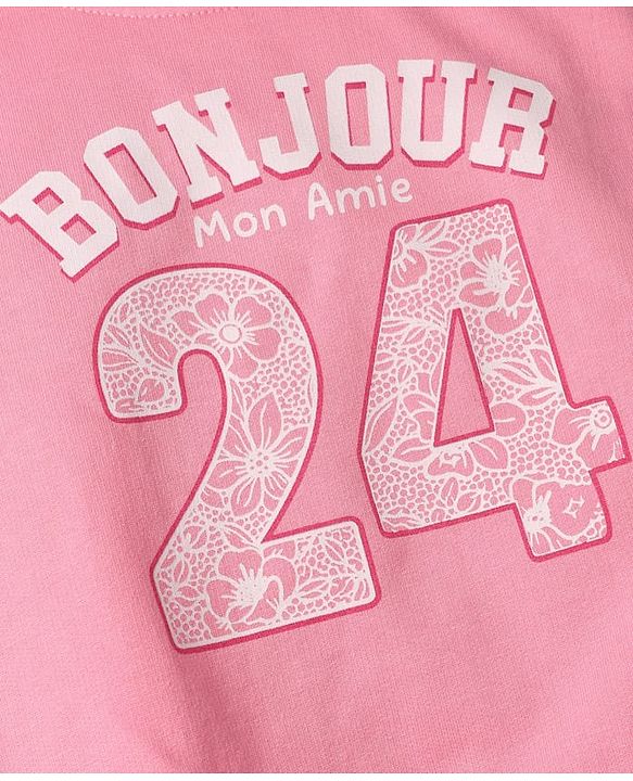 Babyhug 100% Cotton Fleece Knit Full Sleeves Heavy Gauge Sweatshirts With Amour C'Est La Vie Bow Print Pack Of 2 - Pink & Peach