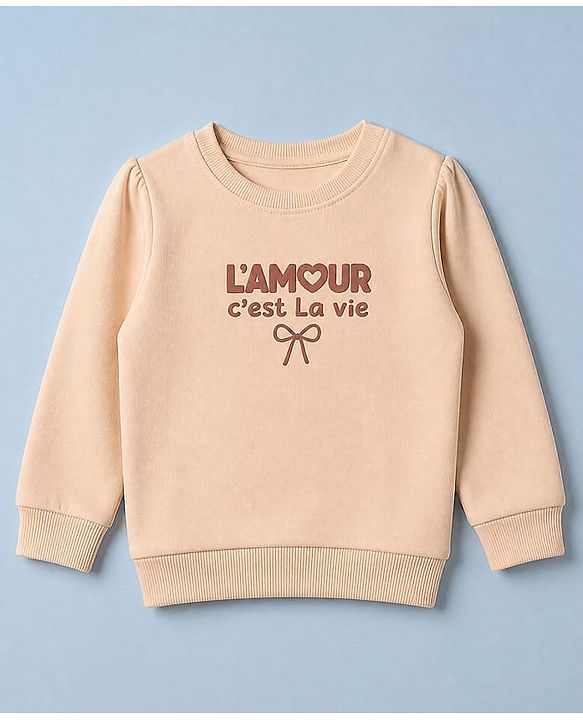 Babyhug 100% Cotton Fleece Knit Full Sleeves Heavy Gauge Sweatshirts With Amour C'Est La Vie Bow Print Pack Of 2 - Pink & Peach
