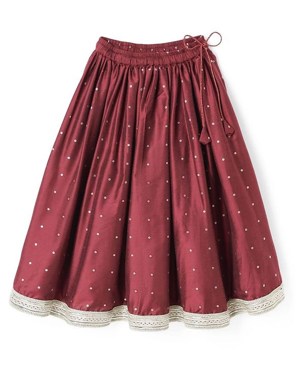 Babyhug Chiffon Woven Sleeveless Chinnon Foil Printed Choli & Lehenga Set With Dupatta Set - Maroon