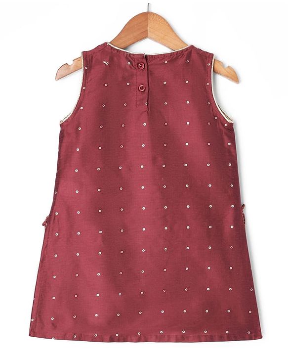 Babyhug Chiffon Woven Sleeveless Chinnon Foil Printed Choli & Lehenga Set With Dupatta Set - Maroon