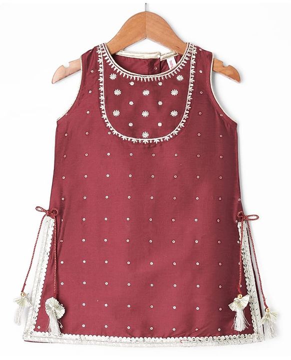 Babyhug Chiffon Woven Sleeveless Chinnon Foil Printed Choli & Lehenga Set With Dupatta Set - Maroon