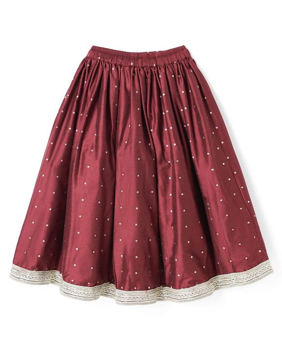 Babyhug Chiffon Woven Sleeveless Chinnon Foil Printed Choli & Lehenga Set With Dupatta Set - Maroon