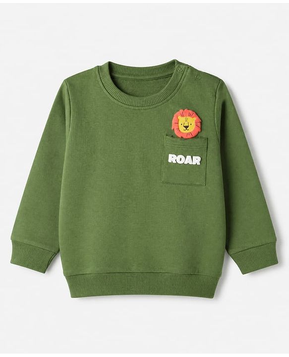 Babyhug Heavy Gauge 100% Cotton Terry Knit Sweatshirt With Animal & Text Print Pack of 2 - Olive Green