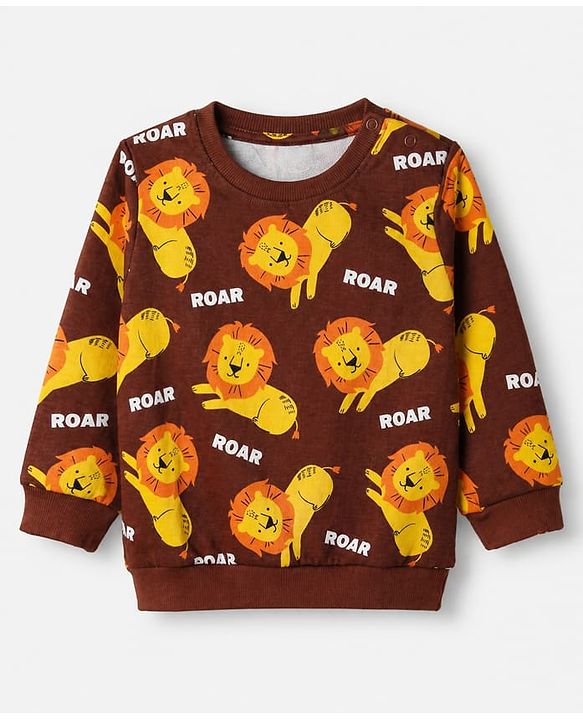 Babyhug Heavy Gauge 100% Cotton Terry Knit Sweatshirt With Animal & Text Print Pack of 2 - Olive Green