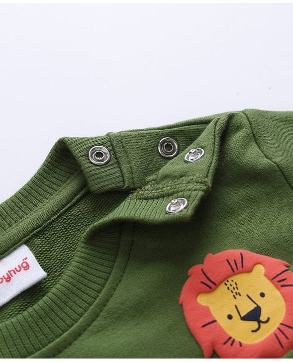 Babyhug Heavy Gauge 100% Cotton Terry Knit Sweatshirt With Animal & Text Print Pack of 2 - Olive Green