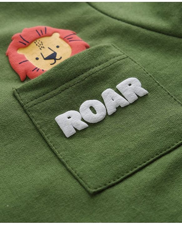 Babyhug Heavy Gauge 100% Cotton Terry Knit Sweatshirt With Animal & Text Print Pack of 2 - Olive Green
