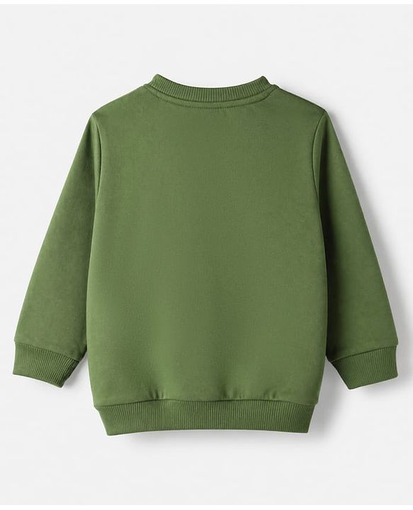 Babyhug Heavy Gauge 100% Cotton Terry Knit Sweatshirt With Animal & Text Print Pack of 2 - Olive Green