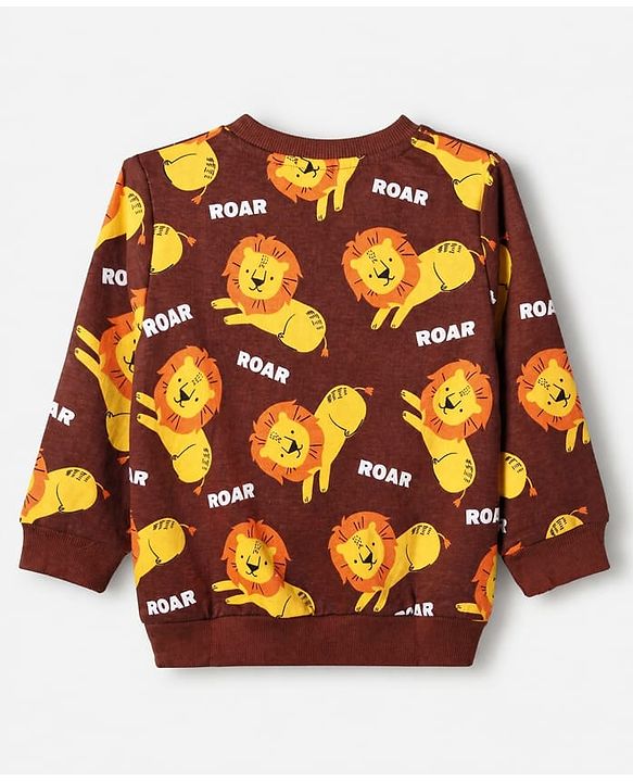 Babyhug Heavy Gauge 100% Cotton Terry Knit Sweatshirt With Animal & Text Print Pack of 2 - Olive Green