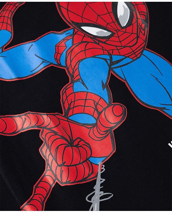 Pine Kids Marvel Single Jersey Knit T-Shirt with Full Sleeves and Spider Man Print - Black