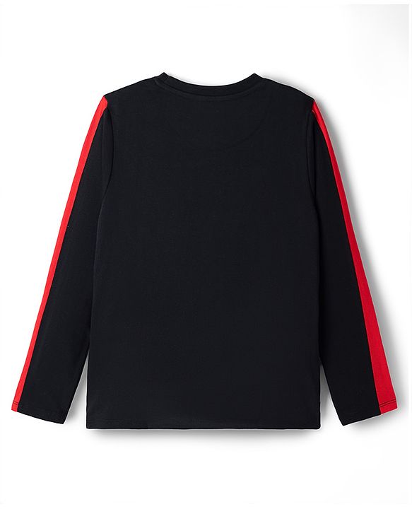 Pine Kids Marvel Single Jersey Knit T-Shirt with Full Sleeves and Spider Man Print - Black