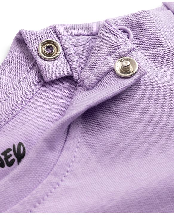 Babyhug Disney Single Jersey Knit Full Sleeves T-Shirt & Pyjama Night Suit Set With Minnie Mouse Graphic Text & Polka Dot Print - Lavender