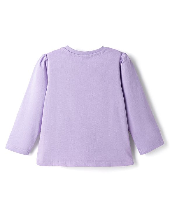 Babyhug Disney Single Jersey Knit Full Sleeves T-Shirt & Pyjama Night Suit Set With Minnie Mouse Graphic Text & Polka Dot Print - Lavender