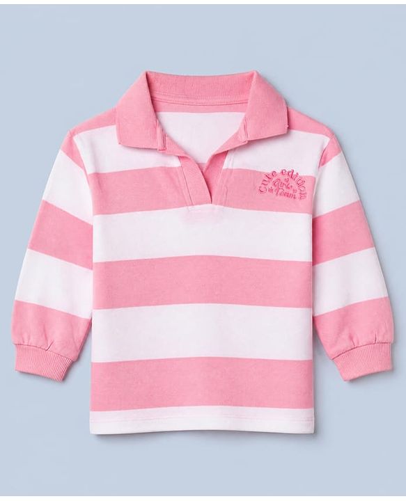 Babyhug 100% Cotton Terry Knit Full Sleeves Striped Top and Pant Set - Pink
