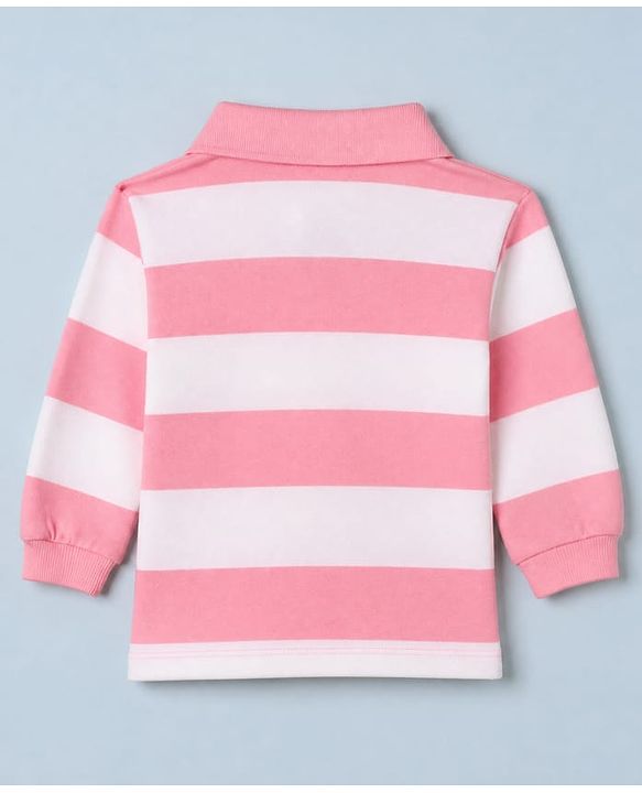 Babyhug 100% Cotton Terry Knit Full Sleeves Striped Top and Pant Set - Pink