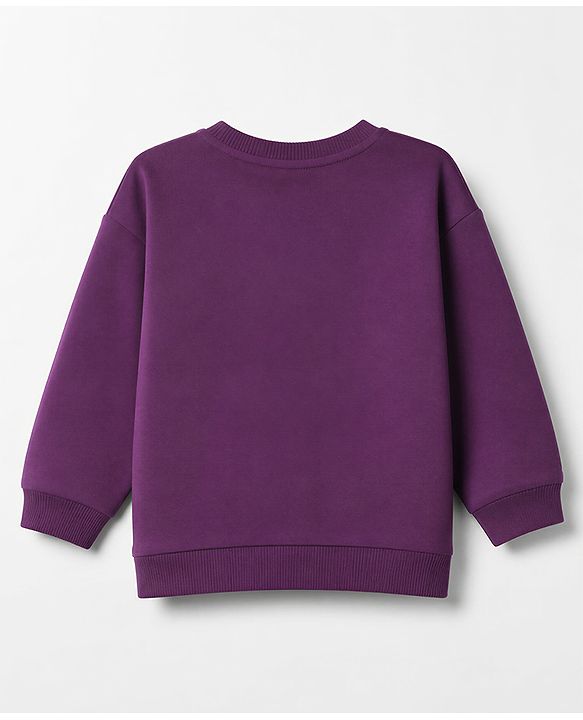 Babyhug 100% Cotton Terry Knit Full Sleeves Top & Joggers Set With Text Print - Purple
