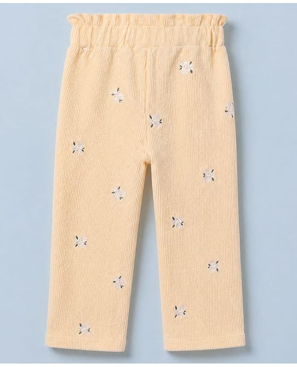 Babyhug 100% Cotton Terry Knit Full Sleeves Front Open Top and Pant with Floral Embroidery - White & Peach