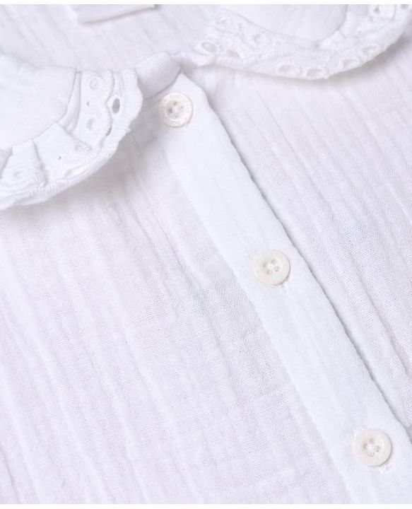 Babyhug 100% Cotton Terry Knit Full Sleeves Front Open Top and Pant with Floral Embroidery - White & Peach