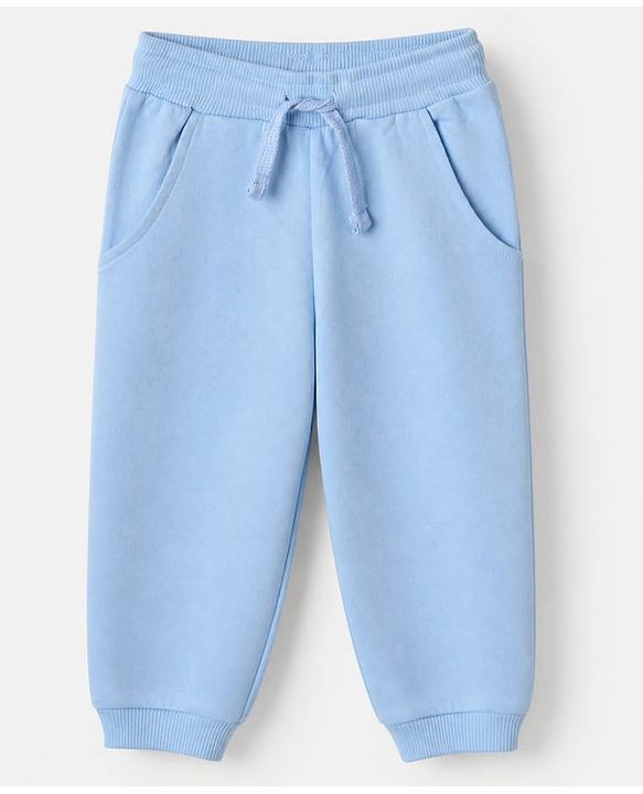 Babyhug 100% Cotton Terry Knit Full Sleeves Top and Jogger Set with Bow Patch in Blue