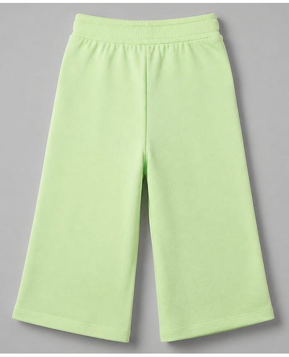 Babyhug 100% Cotton Terry Knit Full Sleeves Top & Pant Set With Floral Embroidery - Limegreen