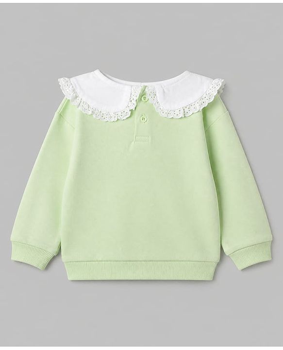 Babyhug 100% Cotton Terry Knit Full Sleeves Top & Pant Set With Floral Embroidery - Limegreen