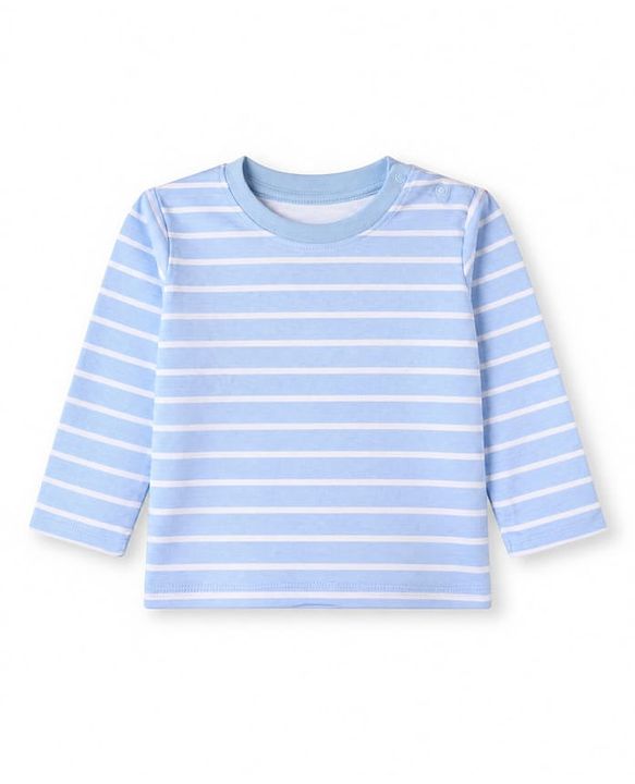 Babyhug 100% Cotton Interlock Knit T-Shirts with Full Sleeves and Giraffe Elephant & Jungle Safari Theme Print Pack of 3 - Light Blue Cream & Orange