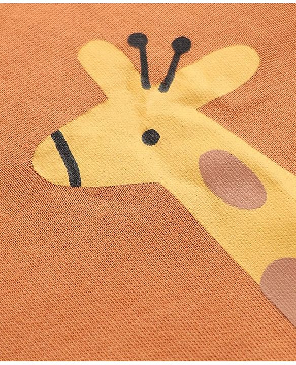 Babyhug 100% Cotton Interlock Knit T-Shirts with Full Sleeves and Giraffe Elephant & Jungle Safari Theme Print Pack of 3 - Light Blue Cream & Orange