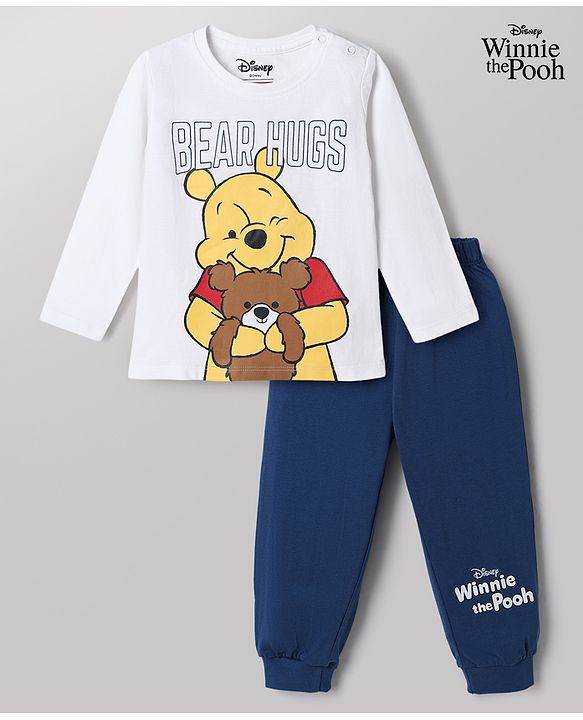 Babyhug Disney Single Jersey Knit Full Sleeves T-Shirt & Pyjama Night Suit with Winnie the Pooh Graphics - White