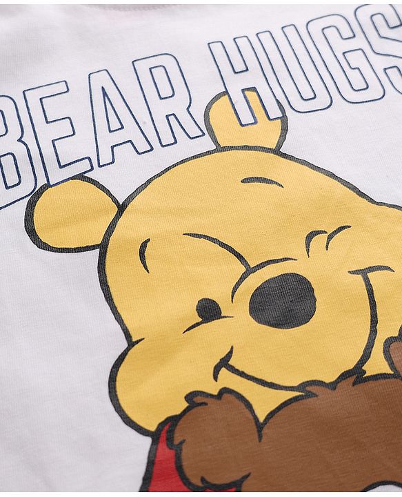 Babyhug Disney Single Jersey Knit Full Sleeves T-Shirt & Pyjama Night Suit with Winnie the Pooh Graphics - White