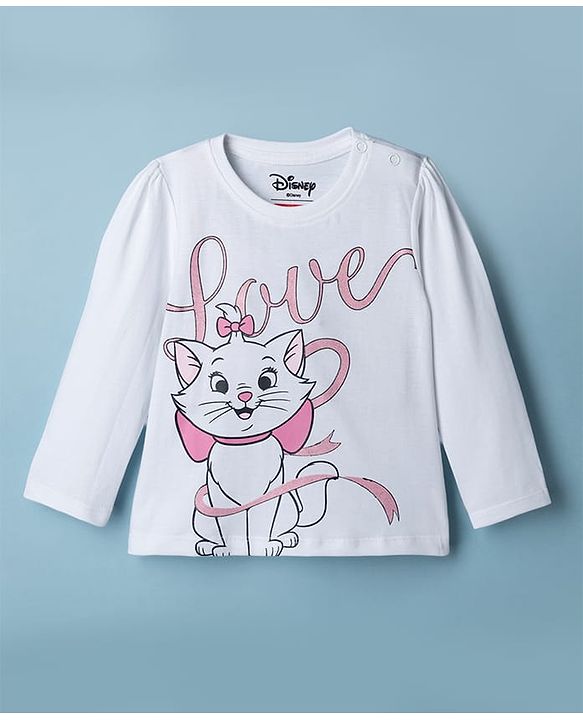 Babyhug Disney Single Jersey Knit Full Sleeves T-Shirt & Pyjama Night Suit with Marie Graphics - White