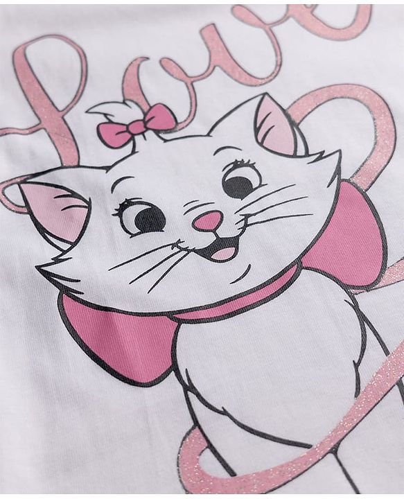 Babyhug Disney Single Jersey Knit Full Sleeves T-Shirt & Pyjama Night Suit with Marie Graphics - White