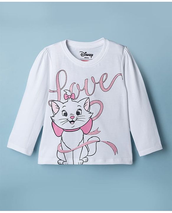 Babyhug Disney Single Jersey Knit Full Sleeves T-Shirt & Pyjama Night Suit with Marie Graphics - White