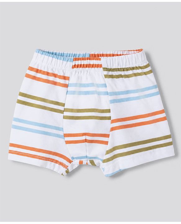 Babyhug 100% Cotton Single Jersey Knit Striped Trunk with Dinosaur Print Pack of 3 - White & Peach