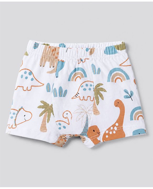 Babyhug 100% Cotton Single Jersey Knit Striped Trunk with Dinosaur Print Pack of 3 - White & Peach