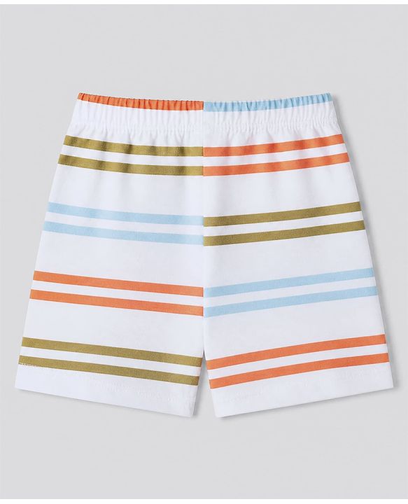 Babyhug 100% Cotton Single Jersey Knit Striped Trunk with Dinosaur Print Pack of 3 - White & Peach