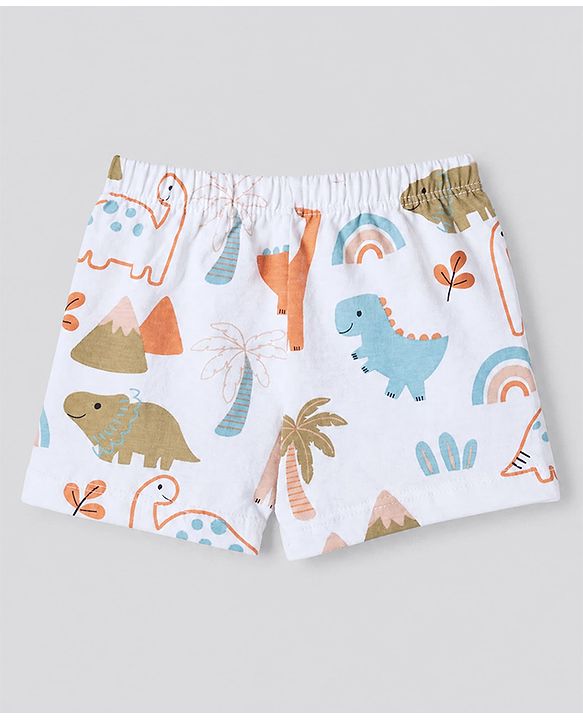 Babyhug 100% Cotton Single Jersey Knit Striped Trunk with Dinosaur Print Pack of 3 - White & Peach