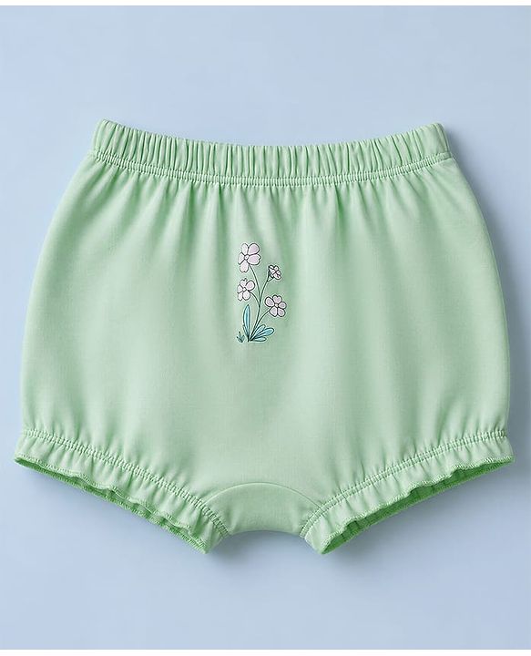Babyhug 100% Cotton Single Jersey Bloomers With Floral Print Pack of 3 - Green White Yellow