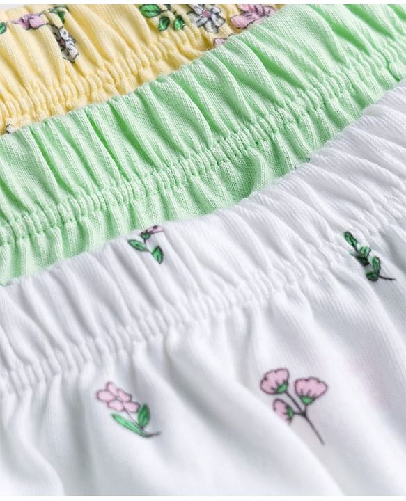 Babyhug 100% Cotton Single Jersey Bloomers With Floral Print Pack of 3 - Green White Yellow