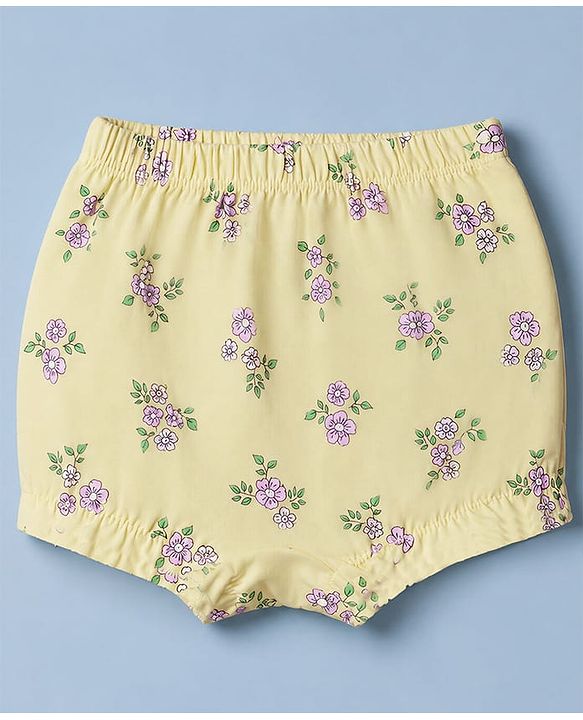 Babyhug 100% Cotton Single Jersey Bloomers With Floral Print Pack of 3 - Green White Yellow