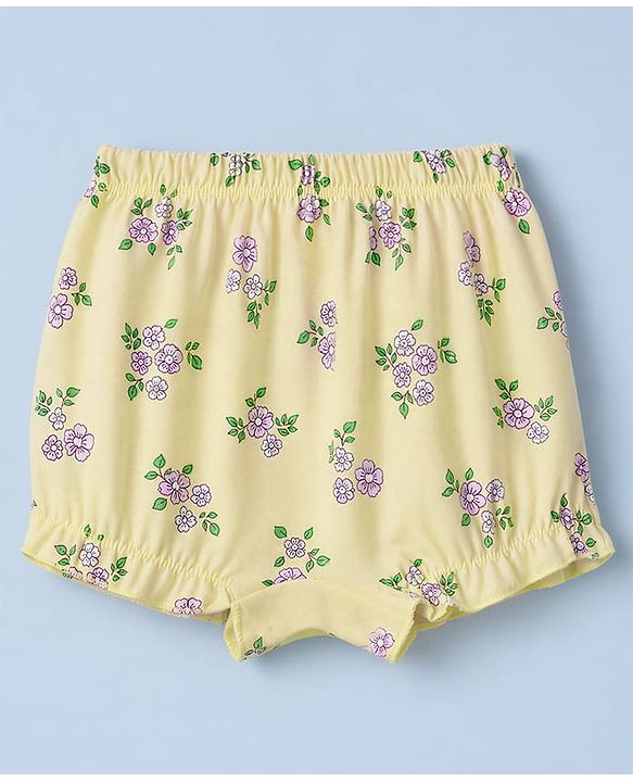 Babyhug 100% Cotton Single Jersey Bloomers With Floral Print Pack of 3 - Green White Yellow