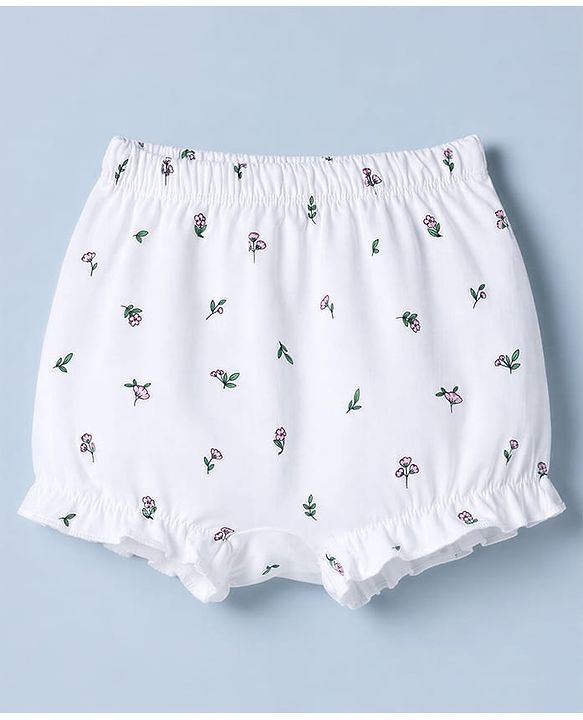 Babyhug 100% Cotton Single Jersey Bloomers With Floral Print Pack of 3 - Green White Yellow