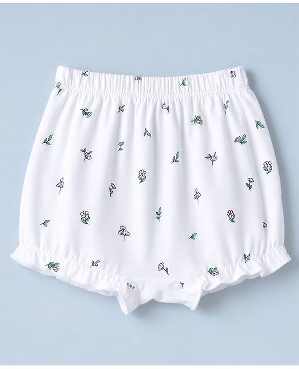 Babyhug 100% Cotton Single Jersey Bloomers With Floral Print Pack of 3 - Green White Yellow