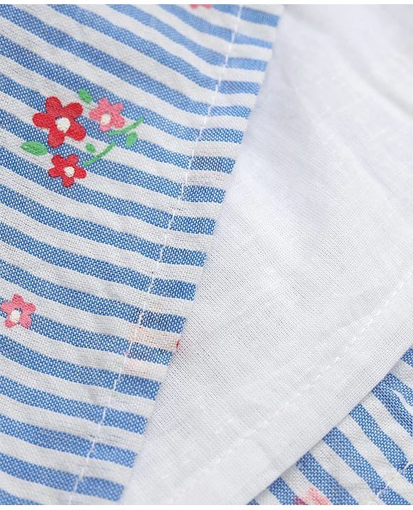 Babyhug Woven Half Sleeves One Piece Striped Dress With Floral Print - Blue