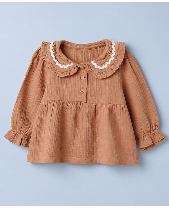 Babyhug 100% Cotton Terry Knit Full Sleeves Top and Pant Set - Brown